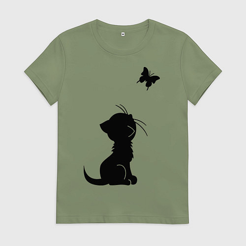 Женская футболка Котенок и бабочка / Авокадо – фото 1
