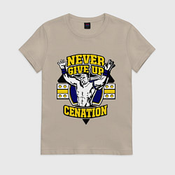 Футболка хлопковая женская Never Give Up: Cenation, цвет: миндальный