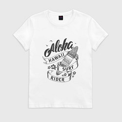 Футболка хлопковая женская Hawaii surf rider, цвет: белый