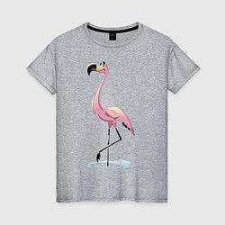 Футболка хлопковая женская Гордый фламинго, цвет: меланж