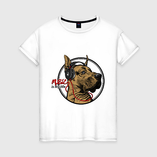 Женская футболка Dog: music is my life / Белый – фото 1