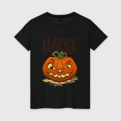 Футболка хлопковая женская Happy halloween, цвет: черный