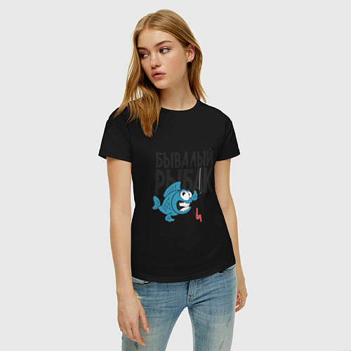 Женская футболка Бывалый рыбак / Черный – фото 3