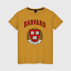 Футболка хлопковая женская Harvard university, цвет: горчичный
