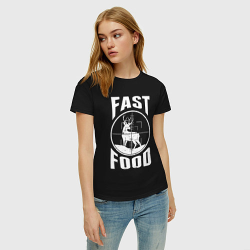 Женская футболка FAST FOOD олень в прицеле / Черный – фото 3