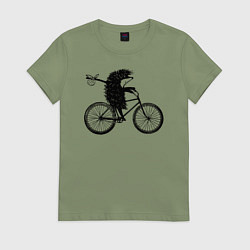 Футболка хлопковая женская Ежик на велосипеде, цвет: авокадо