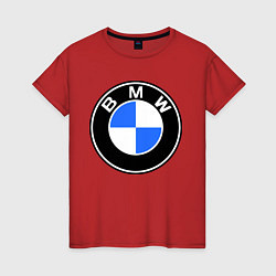 Футболка хлопковая женская Logo BMW, цвет: красный