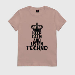 Футболка хлопковая женская Keep Calm & Listen Techno, цвет: пыльно-розовый