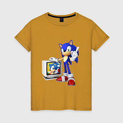 Футболка хлопковая женская Sonic TV, цвет: горчичный