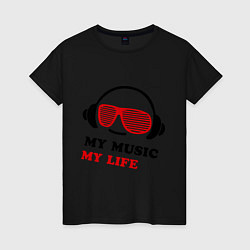 Футболка хлопковая женская My music my life, цвет: черный