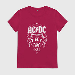 Футболка хлопковая женская AC/DC: Run For Your Life, цвет: маджента