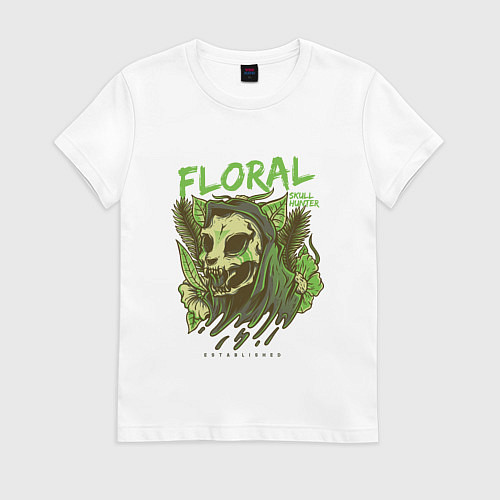 Женская футболка Floral Cat Skull / Белый – фото 1