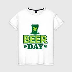 Футболка хлопковая женская Beer day, цвет: белый