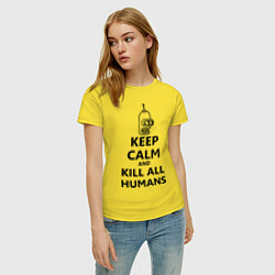 Футболка хлопковая женская Keep Calm & Kill All Humans, цвет: желтый — фото 2