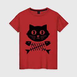 Женская футболка Пиратский знак кот и кости