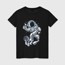 Женская футболка Космонавт в боулинге