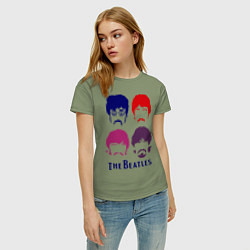 Футболка хлопковая женская The Beatles faces, цвет: авокадо — фото 2