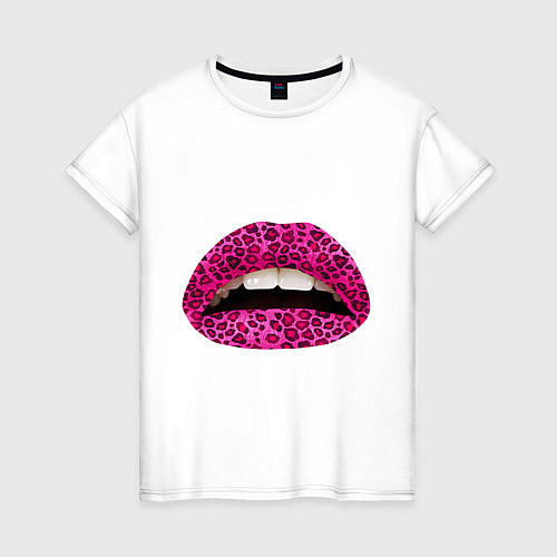 Женская футболка Pink leopard lips / Белый – фото 1