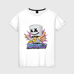 Футболка хлопковая женская Marshmello Music, цвет: белый