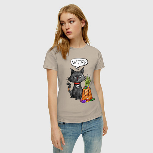Женская футболка Black Cat: WTF? / Миндальный – фото 3