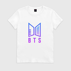 Футболка хлопковая женская BTS: Neon Light, цвет: белый