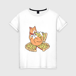 Женская футболка Пицца-котик