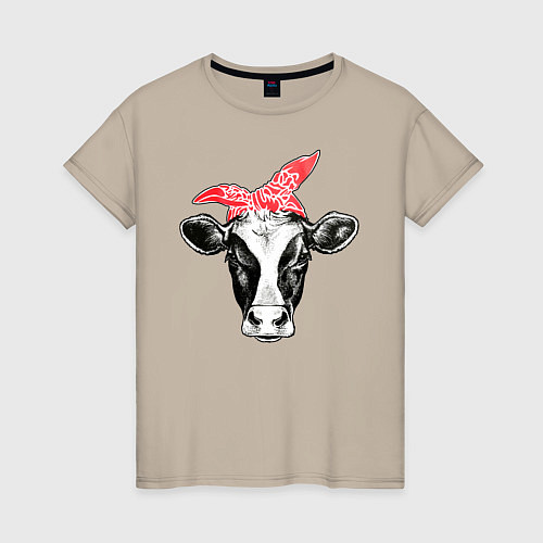 Женская футболка Корова в бандане / Миндальный – фото 1