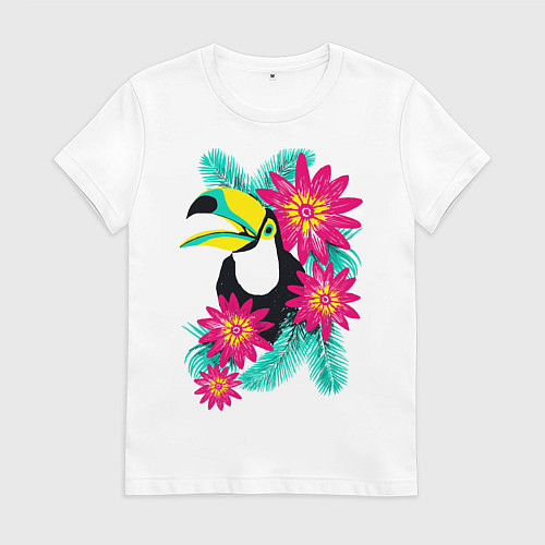 Женская футболка Toucan and flowers / Белый – фото 1