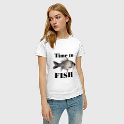 Футболка хлопковая женская Time to fish, цвет: белый — фото 2