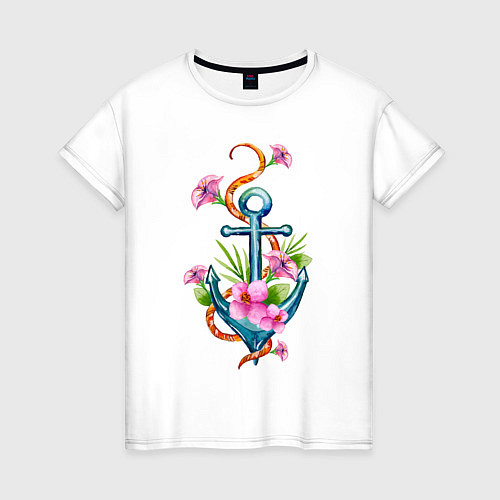 Женская футболка Тропический якорь / Белый – фото 1