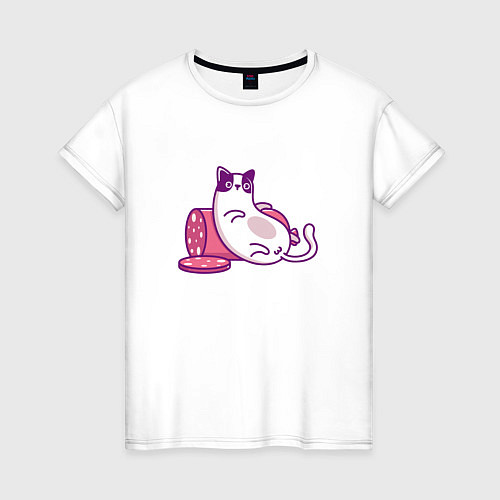 Женская футболка Котик и колбаска / Белый – фото 1