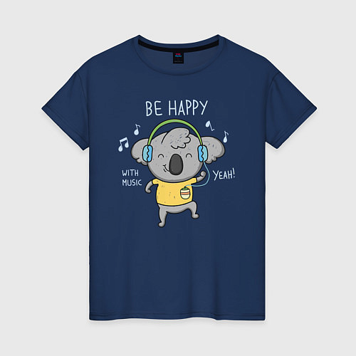 Женская футболка Koala: Be Happy / Тёмно-синий – фото 1