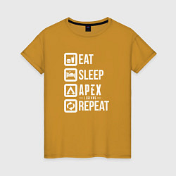 Футболка хлопковая женская Eat, Sleep, Apex, Repeat, цвет: горчичный