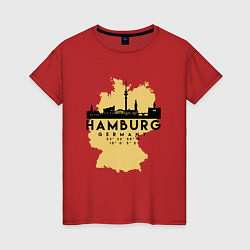 Футболка хлопковая женская Гамбург - Германия, цвет: красный