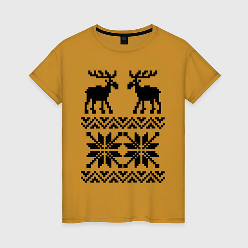 Женская футболка Узор с оленями / Горчичный – фото 1