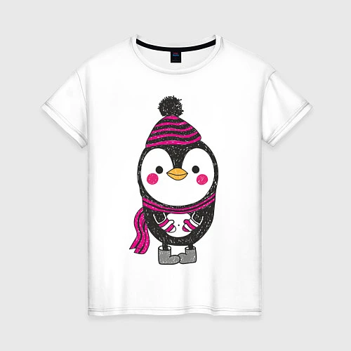 Женская футболка Пингвин в валенках / Белый – фото 1