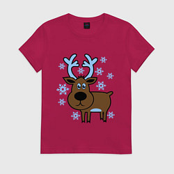 Женская футболка Олень и снежинки