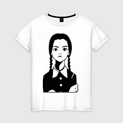 Футболка хлопковая женская Wednesday Addams, цвет: белый