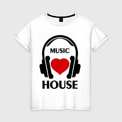Футболка хлопковая женская House Music is Love, цвет: белый