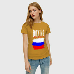 Футболка хлопковая женская Бокс Россия, цвет: горчичный — фото 2