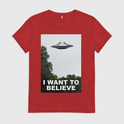 Футболка хлопковая женская I WANT TO BELIEVE, цвет: красный