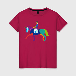Футболка хлопковая женская Всадник на коне, цвет: маджента