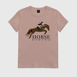 Футболка хлопковая женская HORSE RIDING, цвет: пыльно-розовый