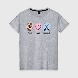 Женская футболка Peace, love, fencing