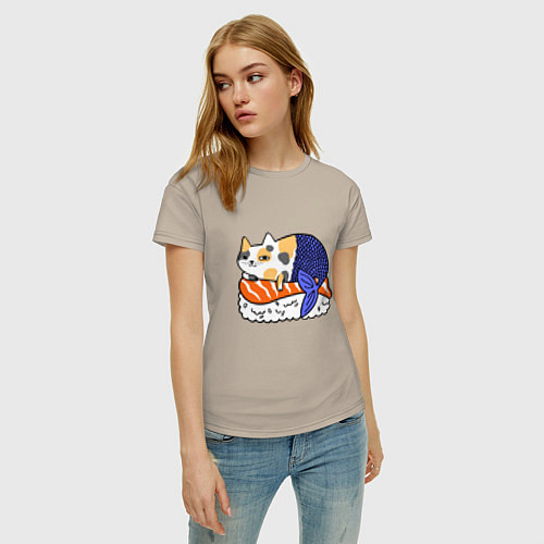 Женская футболка Sushi Cat / Миндальный – фото 3
