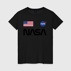 Футболка хлопковая женская NASA НАСА, цвет: черный