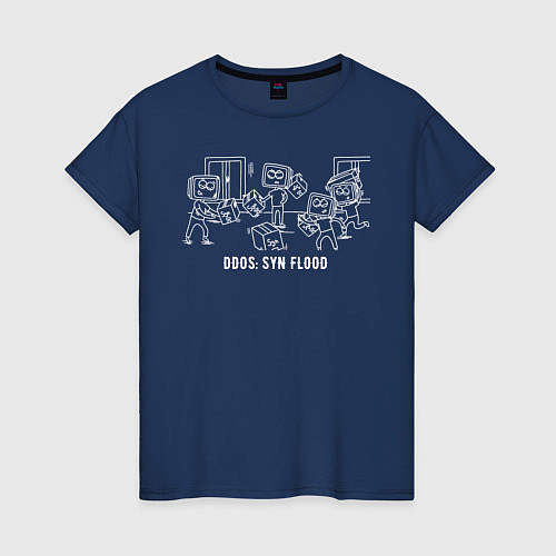 Женская футболка DDoS: SYN Flood white / Тёмно-синий – фото 1