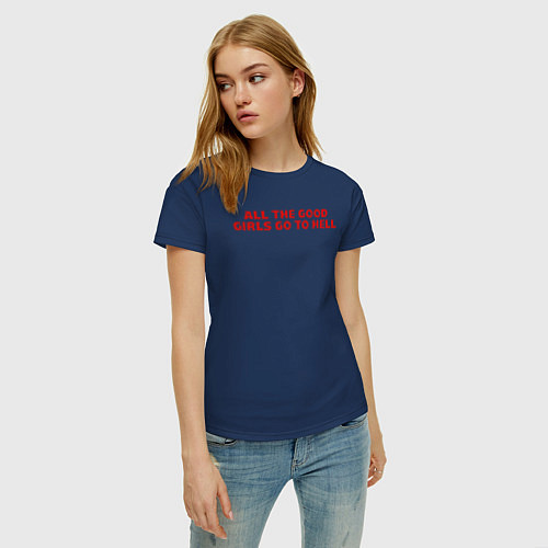 Женская футболка BILLIE EILISH RED / Тёмно-синий – фото 3