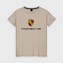 Футболка хлопковая женская PORSCHE, цвет: миндальный