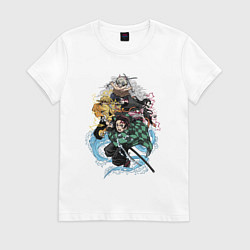 Футболка хлопковая женская KIMETSU NO YAIBA, цвет: белый